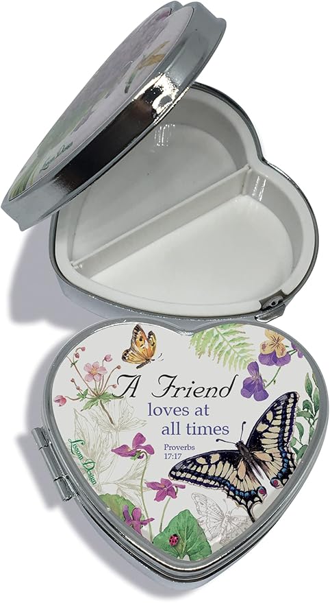 Lissom Design Pill Boxes - Small Pillbox for Purse or Pocket, Travel Organizer for Medicine or Jewelry, 2-Compartments, A Friend Loves - Heart Shaped