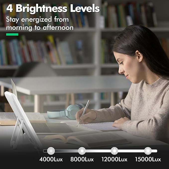 Fitfirst Light Lamp - 10000 Lux Sun Lamp, Gift for Women, 4 Adjustable Brightness Levels, 15-60min Timer Setting, Portable & Foldable Light Box for Home/Office/Travel Use