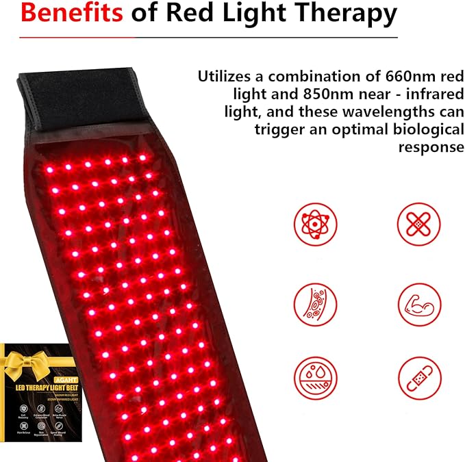 Long Red Light Therapy Belt, 16 W 120 Beads Wearable Near Red Infrared Light Therapy Wrap for Body, 660nm & 850nm, Auto Timer, Ideal for Shoulder Waist Back Body