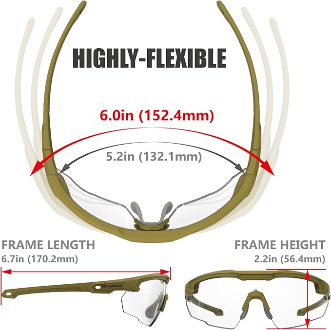 HTS HUNTERSKY Ballistic Tactical Shooting Glasses ANSI Z87+ UV400 Protective Eyewear