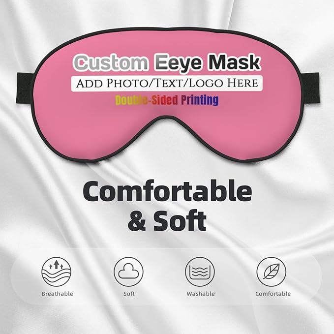 Custom Eye Mask for Sleeping Personalized Your Photo Text Logo Adjustable Strap Sleep Mask Customized Soft Blindfold Eyemask Blackout Eye Cover for Men Women Home Travel Offices Dark Pink
