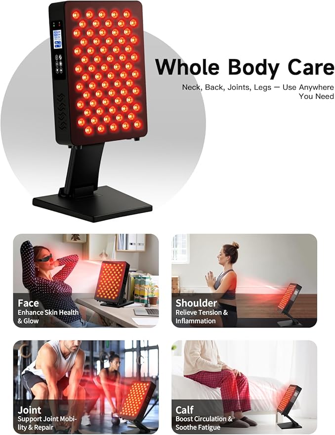Red Light Therapy – 6 Wavelengths (600-850nm) Full Body Red Light Therapy, Touch Control & HD Display, 70 LEDs Ideal for Body, Face, Pain Relief, Anti-Aging & Recovery, 350W Black