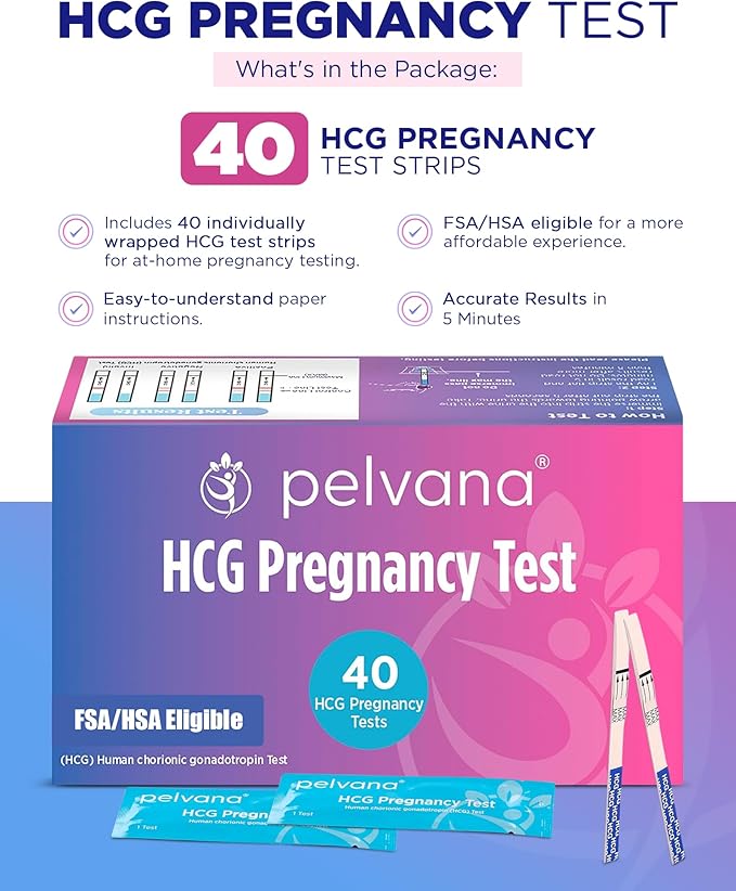 Pelvana HCG Pregnancy Test Strips 40 Count - Accurate Results in 5 Minutes, Easy to Use at Home, Value Pack Ideal for Women Trying to Conceive Naturally & Needing to Test Often - Bulk Pregnancy Tests