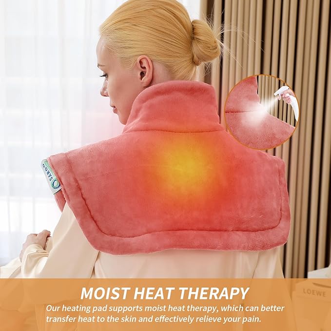 Heating Pad for Neck and Shoulders and Back Pain Relief, Weighted Heat Pad with Dry&Moist Heat, Neck Heating Pads 4 Heat Settings, Auto-Off, Christmas Gifts for Women Men Mom Dad, 19'' x 22'', Pink