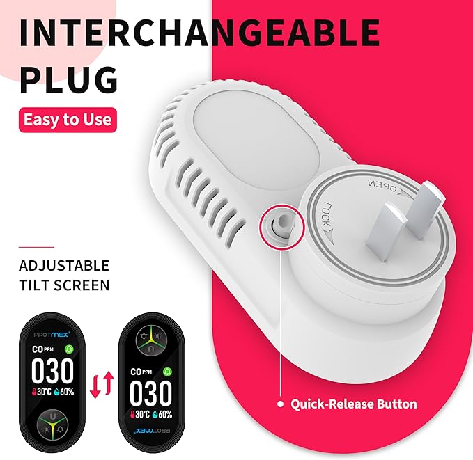 Protmex 4-in-1 Plug-in Carbon Monoxide Detector & Natural Gas Leak Detector, Portable CO Alarm Gas Leak Monitor with Temperature & Humidity Sensor, Large Display Indoor Air Quality Monitor