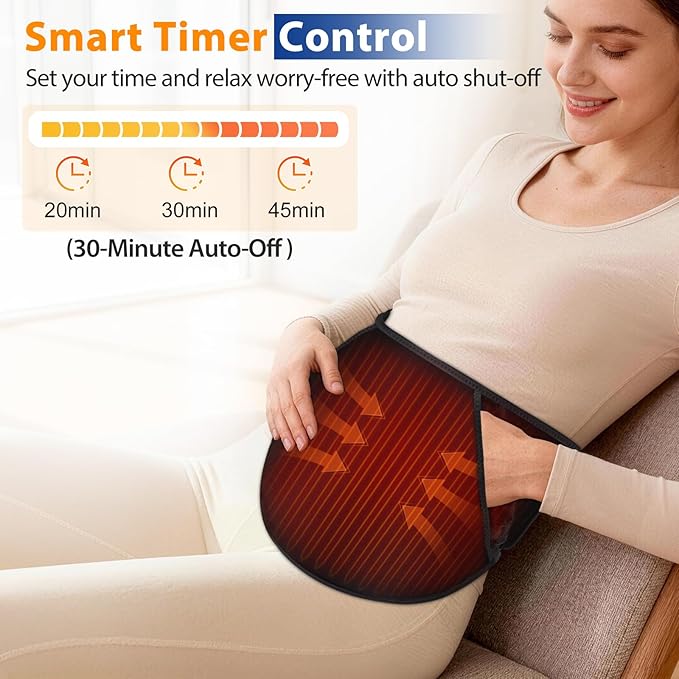 Cordless Heating Pad for Back, Back Heating Pad Rechargeable Heated Waist Belt Wrap with Built-in Warming Layer 5 Heat Options & 3 Auto Timer