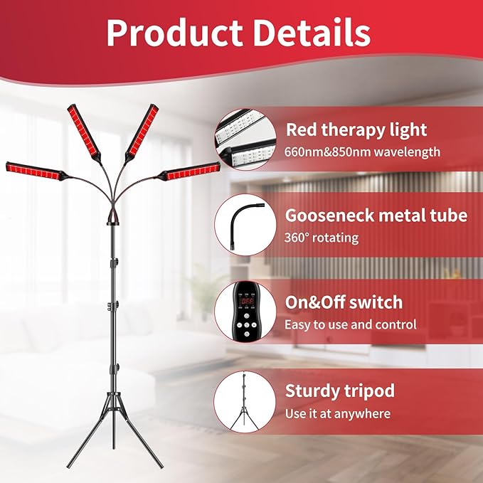 Red Light Therapy for Body Face with Stand,Infrared Light Therapy Lamp,660nm Red Light and Near Infrared 850nm for Back Pain & Muscle Recovery (Large Size)