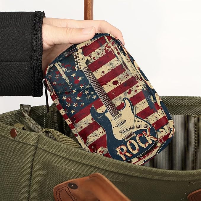 American Flag Guitar Abstract Travel Pill Organizer Box Weekly Portable Pill Case Daily Pills 7 Day Small Birth Control Pills Container Removable Compartments for Medicine Vitamins Fish Oil
