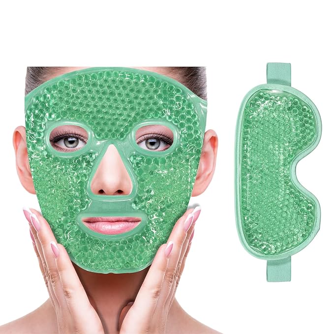 ZNÖCUETÖD Cooling Ice Face Eye Mask for Reducing Puffiness, Bags Under Eyes,Sinus,Redness,Pain Relief,Dark Circles, Migraine,Hot/Cold Pack with Soft Plush Backing Gift for Women