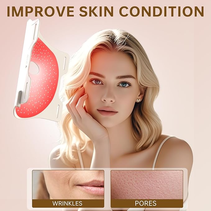 VYM Red Light Therapy for Face: Super Lightweight 292 LEDs High-Energy Red Light Therapy Mask Infrared LED Face Mask Light Therapy at Home Travel 2mm Thickness - White