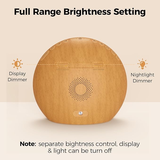 HOUSBAY White Noise Machine Sunrise Alarm Clock, Wake Up Light, Dimmable Night Light, 26 Natural Sounds, Gentle Wake up & Sound Machine for Sleeping, Adults, Kids, Baby-Wooden
