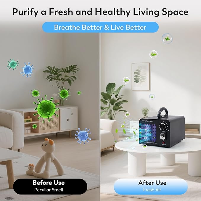 Ozone Machine Generator 68,000 Mg/H Negative Ion High Capacity Ozone Odor Eliminator Ionizer Air Purifier Deodorizer for Home, Basement, Smoke and Pet Room