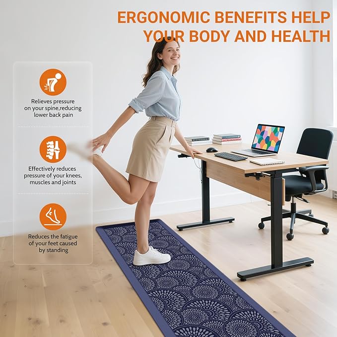 Mattitude 4/5 Inch Kitchen Mat, 24x70in Heavy Duty Ergonomic Comfort Foam Standing Desk Mat, Waterproof Non-Slip Standing Mats and Rugs for Kitchen, Office, Blue