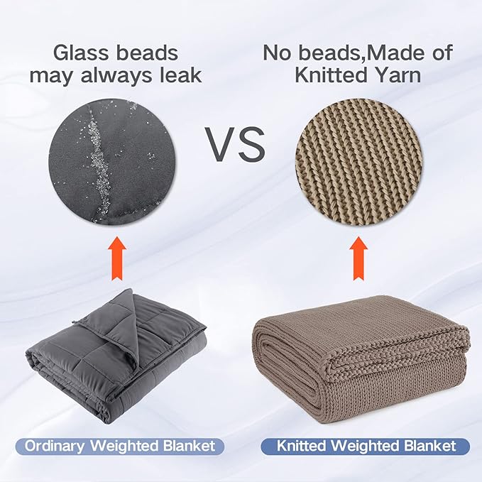 Guohaoi Knitted Weighted Blanket for Adults (Beige 48"x72" 15lbs) No Beads Cooling Throw Blanket for Hot Sleepers, Home Decor Breathable Chunky Knit Heavy Blanket Use on Full Size Bed