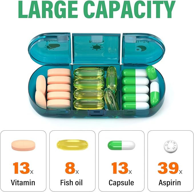 Weekly Pill Organizer 3X a Day, 7 Day Pill Box 3 Times, Portable for Travel Pill Case for Pills/Vitamin/Fish Oil/Medication/Supplements (3x7 Blue)