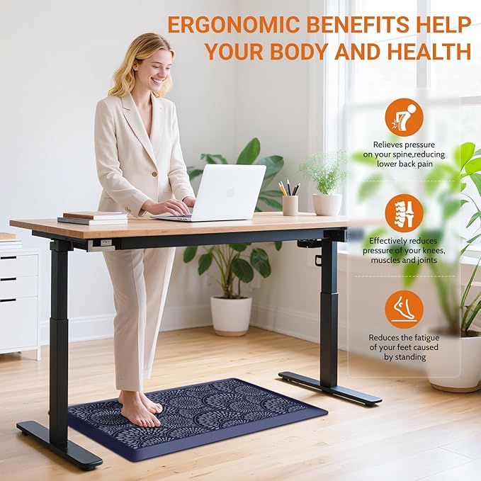 Mattitude 4/5 Inch Kitchen Mat, 20x32in Heavy Duty Ergonomic Comfort Foam Standing Desk Mat, Waterproof Non-Slip Standing Mats and Rugs for Kitchen, Office, Blue