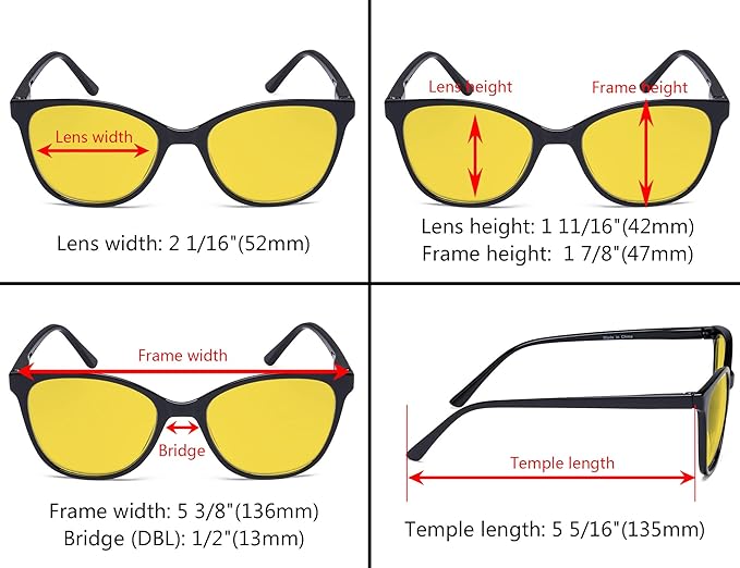 Eyekepper 4 Pack Oversized Blue Light Filter Glasses - Cat Eye Design Computer Reading Glasses for Women Anti Screen Glare Blocking Digital Blue Rays Amber Tinted +0.50