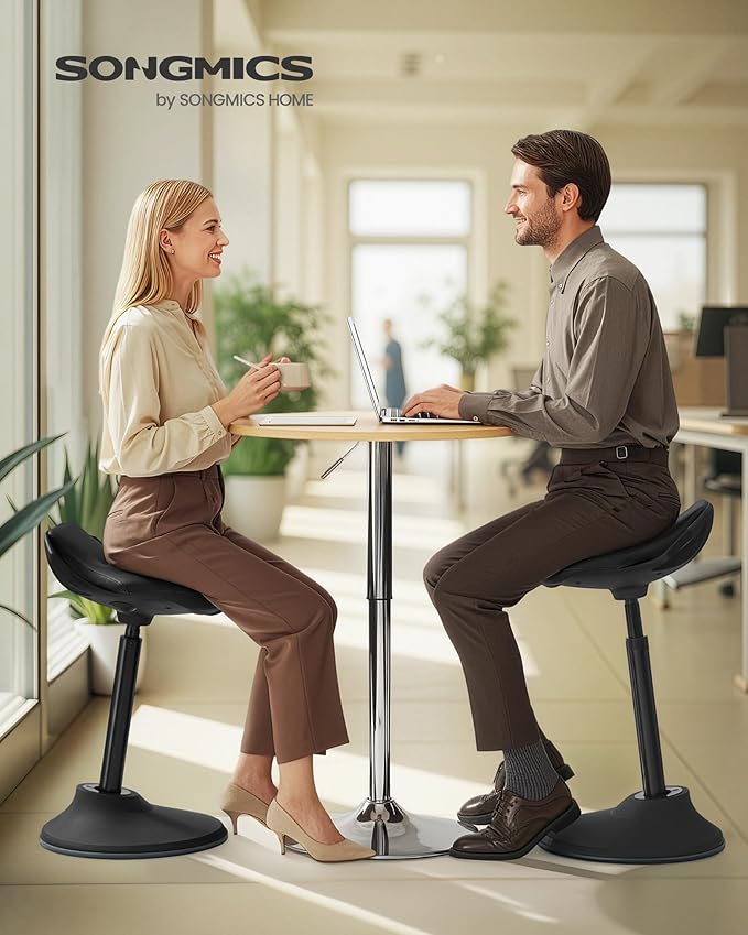 SONGMICS Ergonomic Wobble Stool, Height Adjustable Standing Desk Stool 23.6-33.3 Inches, Swivel Balance Chair with Non-Slip Base, Standing Chair, for Active Sitting, Office, Home, Ink Black UOSC12BK