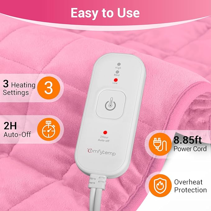 Comfytemp Weighted Heating Pad 17"×33" for Full Back & Leg, Extra Large Electric Heat Pad, Birthday Days Gifts for Mom Women Men Dad, Full Body Heated Pad with Ceramic Bead Filling, Pink