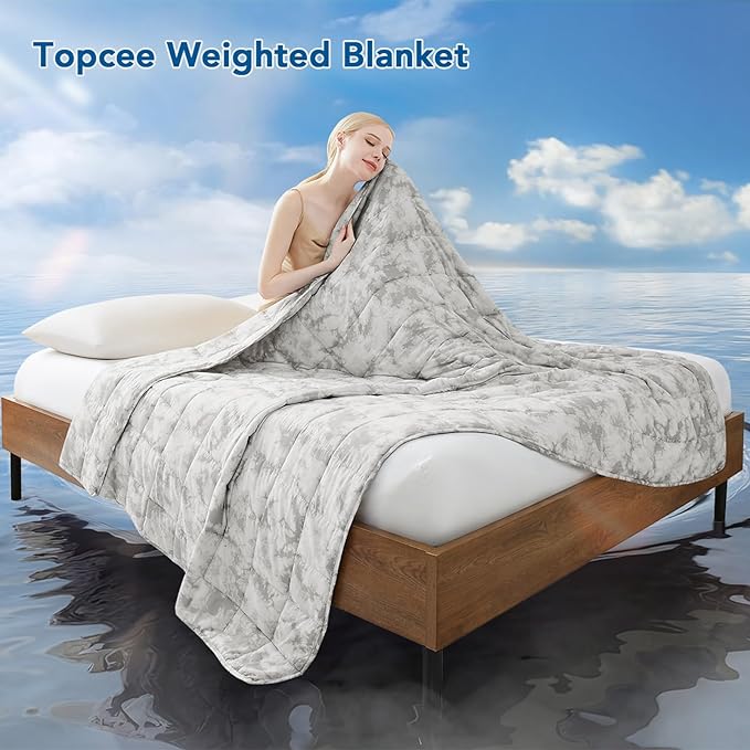 Topcee Weighted Blanket for Adults (15 lbs, 60" x 80") Queen Size Soft Cooling Heavy Blanket Sleeping, Apply to 130-160 lbs Body, Thick Breathable Blanket with Glass Bead, Easy Care