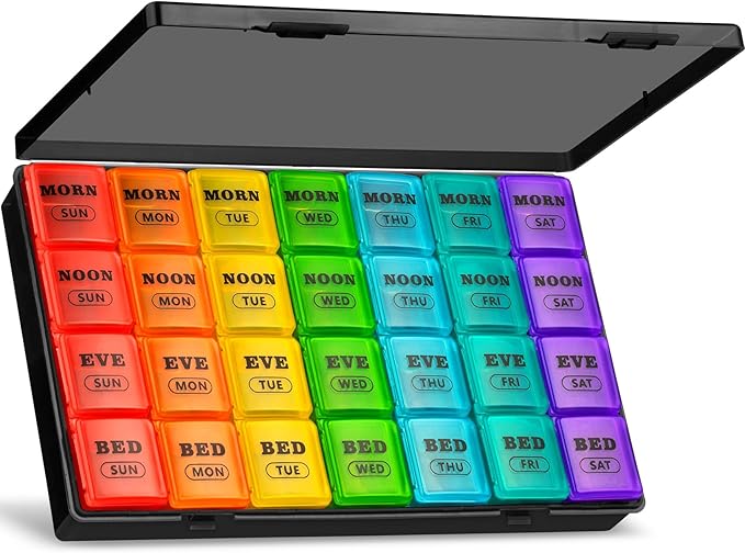 XL Large Weekly Pill Organizer 4 Times a Day, 7-Day Pill Boxes and Organizer AM PM, Big Compartments Pill Case, Monthly Medication Organizer 28 Days Dispenser for Fish Oils