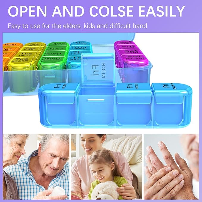 Odaro Weely Pilll Organizer 4 Times A Day Color and Blue - 2 Pack