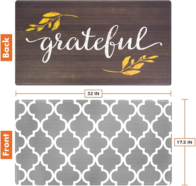 OPUX Anti Fatigue Kitchen Floor Mat, Reversible Cushioned Memory Foam Kitchen Rug Pad, Waterproof Non-Slip Padded Comfort Standing Mat Laundry Home 32x17 (Farmhouse Grateful Moroccan)