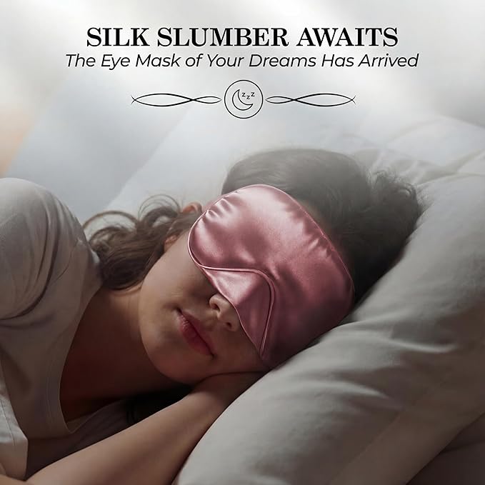 SLEEP SANCTUARY 100% Pure Mulberry Silk Sleep Mask - 22 Momme Light Blocking 3D Contour Silk Eye Mask for Sleeping - Secure Fit for Side Sleepers, Women & Men - Cloud Soft (Pink)