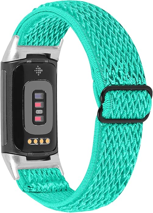 Lijinlan Nylon Band Compatible with Fitbit Charge 5 Advanced Fitness & Health Tracker, Elastic Woven Strap Stretchable Wristband Watch Bands Replacement for Charge 5 for Women Men