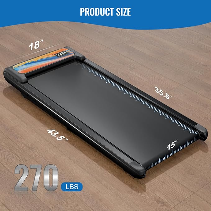 RIVANO Treadmill with Handles, Electric Treadmills for Home Small, 2.5HP Walking Pad Treadmills with Handle Bar, Under Desk Treadmill with Remote Control LED Display, 270LBS Capacity