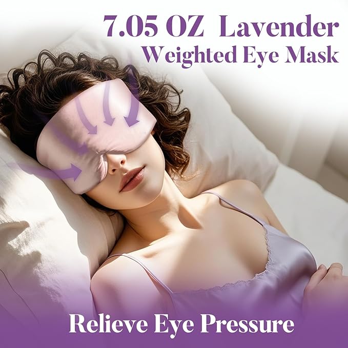 Purple Lavender Eye Mask, Weighted Sleep Mask for Dry Eyes, Microwave Heated Therapy, Adjustable Satin Eye Pillow