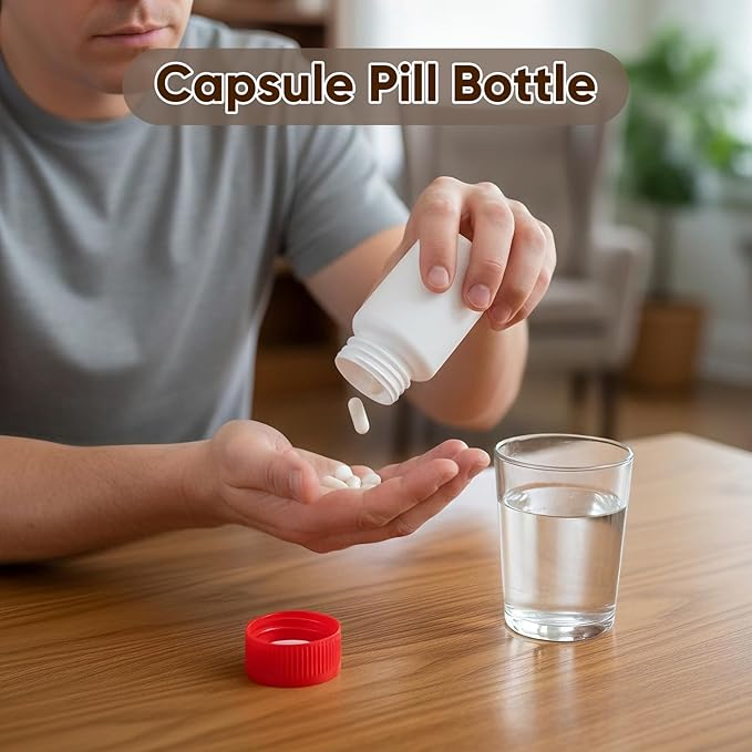 DEMORA Pill Bottle Empty with Child Resistant Cap, Wide Mouth Travel Small Pill Bottle Plastic Medicine Containiers Medicine Organizers for Medications Capsules (3.4 oz, 8 Pcs)