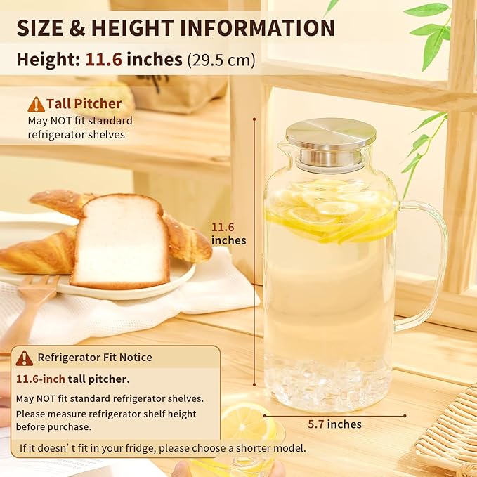 Glass Pitcher, 3.5L/118 oz Glass Water Pitcher with Lid and Spout, Heat/Cold Resistant Borosilicate Glass Water Carafe for Coffee, Juice and Homemade Beverage