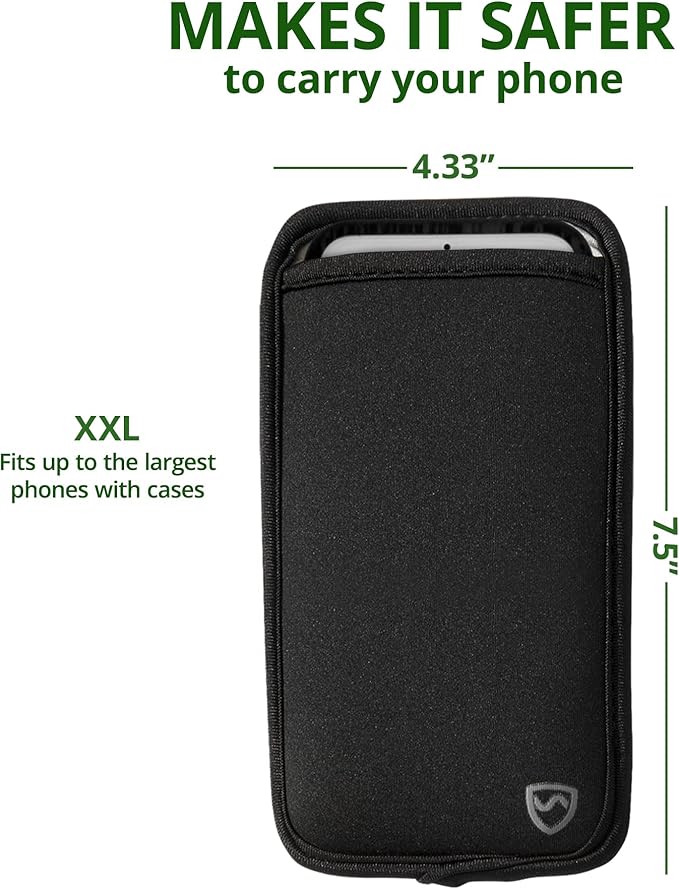 SYB Shield Your Body EMF Blocker Phone Case, Powerful Radiation Blocker for Cell Phone, Durable Anti Radiation Cell Phone Case, Black, XXL, for Phones Up to 4.33-Inches Wide (11 x 19 cm Pouch Size)