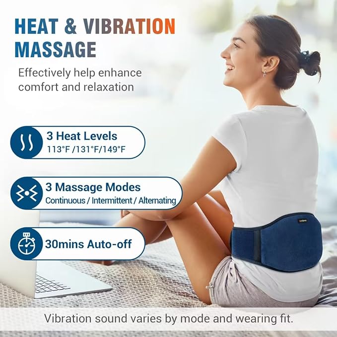 Comfytemp Cordless Portable Heating Pad with Massager for Back, FSA Eligible HSA Rechargeable Lower Back Massager with Heat, Wireless Heated Waist Belt Wrap for Period Menstrual, Gifts for Grandma Men