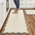 Scalloped Kitchen Mats Rugs Sets of 2 Cushioned Anti Fatigue Floor Mat Waterproof Kitchen Rugs Non Slip Foam Comfort Standing Mat for Sink Laundry, Khaki