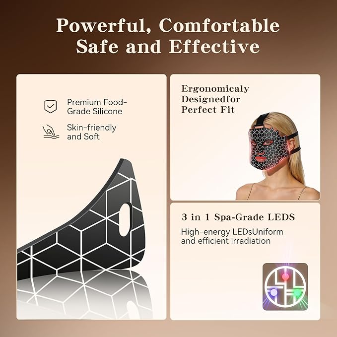 Red Light Therapy Mask for Face, 4 Modes Portable Led Face Mask Light Therapy with Remote, 180 LED Beads, Infrared Mask for Home Working Travel Yoga