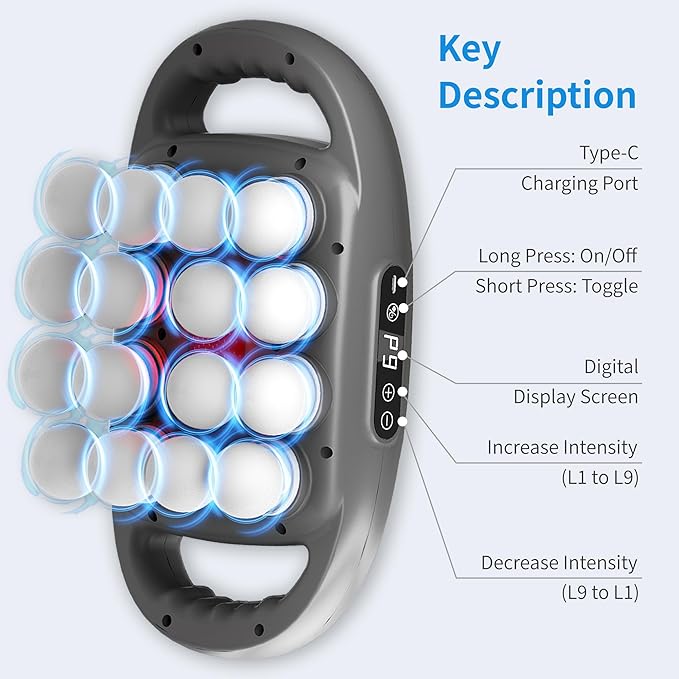 16 Head Massage Gun Deep Tissue, Percussion Massager for Muscle Relief, 2000mAh Capacity Battery, 9 Speeds & 9 Intensities Muscle Massage Gun for Shoulders, Waist, Back