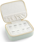 Genuine Leather Travel Pill Organizer Box Case 1 Times a Day for Purse for Women, Cute Medicine Pill Holder Containers for Vitamin Small Weekly Daily 7 Day Am Pm Pill Organizer(Mint Green)