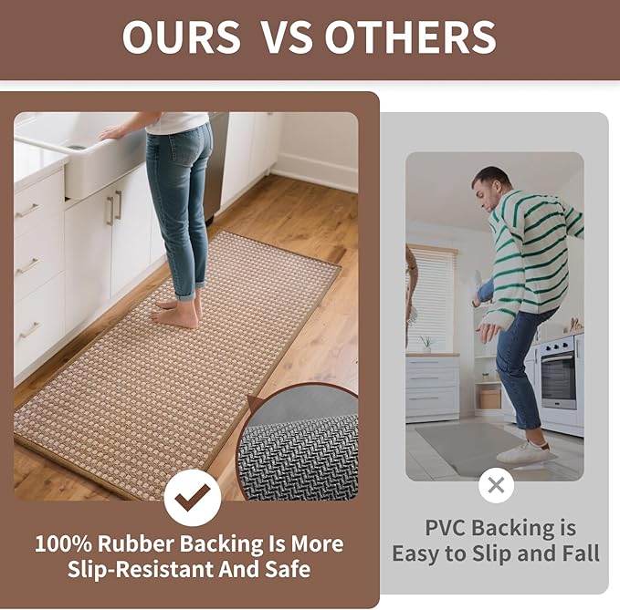 Kitchen Rugs Mat Non Slip Washable, Super Absorbent Kitchen Mats for Floor, Rubber Backing Soft Braided Standing Floor Mats Sink Mat Runner Rug, Easy to Clean and Maintain, Brown 17"x30"