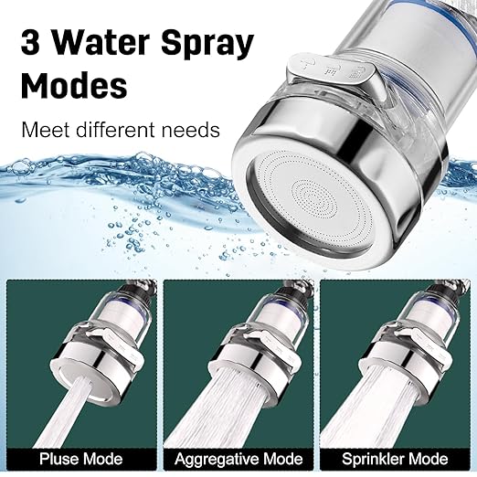 3 Pack Sink Water Filter Faucet, 360° Rotating Faucet-Mount Water Purifier with 10 Filter Cartridges, Removes Chlorine, Fluoride & Heavy Metals from Hard Water for Kitchen & Bathroom