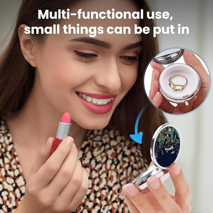 Mini Pill Box, Small Pill Box, Cute Pill Organizer for Vitamins, Medications, Fish Oil and Supplements (Black Flowers)