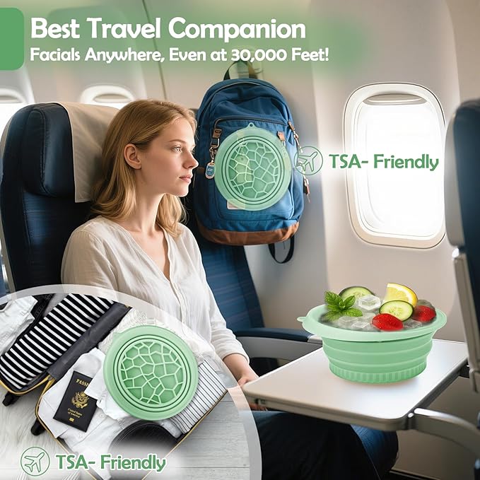 XANGNIER Face Bowl for Ice with Built-In Ice Tray – Collapsible Silicone Facial Ice Bath Bowl for Cold Plunge Therapy, Skin Tightening & Acne Relief – Green Portable Spa Tool for Home & Travel
