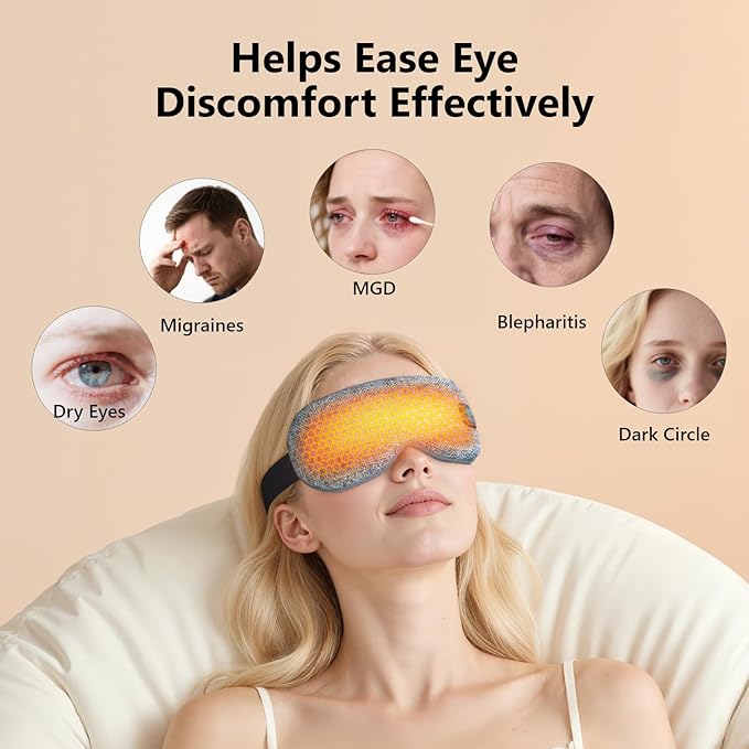 Cordless Heated Eye Masks for Dry Eyes|Eyes Fatigue|Warm Eye Compress and Improved Sleep,Buit-in 1000mAh Battery, 3-Speed Temperature,Detachable Cleaning,Replaceable Shell,Gift(Blue)