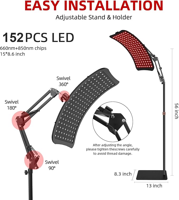 Red Light Therapy Device – 660nm Red & 850nm Infrared LED Lamp for Face & Body, Versatile Design with Stand, Legs & Strap, Well-Made and Easy to Use (Black)