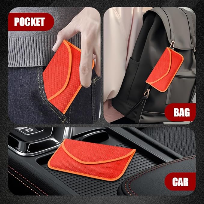 2PCS Faraday Bags for Car Key and Cell Phone, Signal Blocking Bag, Faraday Key Fob Protector, Universal Cell Phone Privacy Card Protection Car Accessories for Anti-Thefting (Orange)