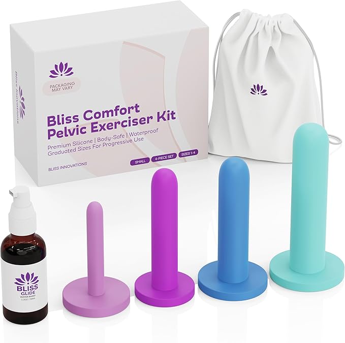 Bliss Comfort Silicone Pelvic Floor Trainer Kit – Soft & Flexible Design for Gentle Progression - 4 Piece Set-Small – Includes 1.3 Oz Bonus Bliss Glide ($10 Value)