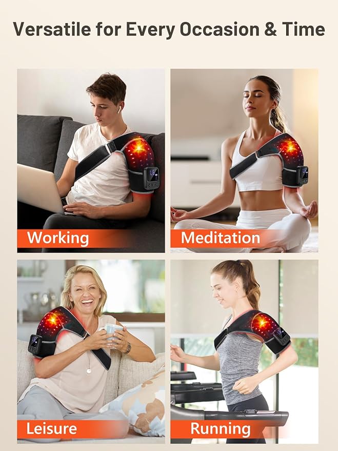 Cordless Red Light Therapy for Shoulder with Massage, 5000mAh Battery Portable Red Light Therapy for Shoulders & Joint Comfort Wearable Shoulders Massage Wrap