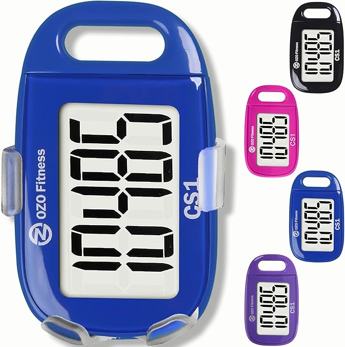 OZO Fitness Clip-on 3D Pedometer for Walking Steps Counter with Lanyard, Simple Exercise Tracker for Women and Seniors with Large Accurate Digital Display, Portable Minimalist Sports Monitor