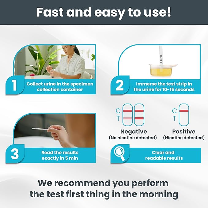 Exploro Nicotine Testing Kit at Home, CLIA Waived Sensitive & Rapid Cotinine Urine Test Strips, Rapid 5-Min Results, Pre-Surgery/Insurance Ready, 200 ng/ml Cut-Off Level (Pack of 10)